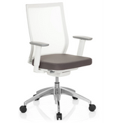 Professionele bureaustoel ASPEN WHITE in grijs en wit met netrug en glanzend onderstel van hjh OFFICE