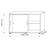 Technische tekening van de schuifdeurenkast BETA S 1752S met 1200 × 400 mm van hjh OFFICE PRO