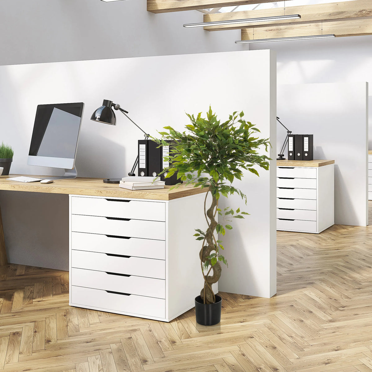 Kunstplant FICUS I in groene kleur met zwarte pot van hjh OFFICE