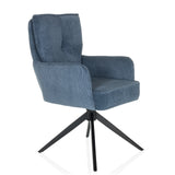 Blauwe gestoffeerde stoel TARUGO met corduroy bekleding en zwart vierpootsonderstel van hjh LIVING – 360-gradenweergave (schuin vooraanzicht 45°)
