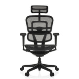 Zwarte Luxe directiestoel ERGOHUMAN SIGNATURE GEN2 met netrug, hoofdsteun en vijfpoot met wieltjes van hjh OFFICE – 360-gradenweergave (vooraanzicht 0°)