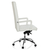Witte Professionele directiestoel LENGA met horizontale stiknaden en vijfsterrenvoet met rolletjes van hjh OFFICE – 360-gradenweergave (zijaanzicht 100°)
