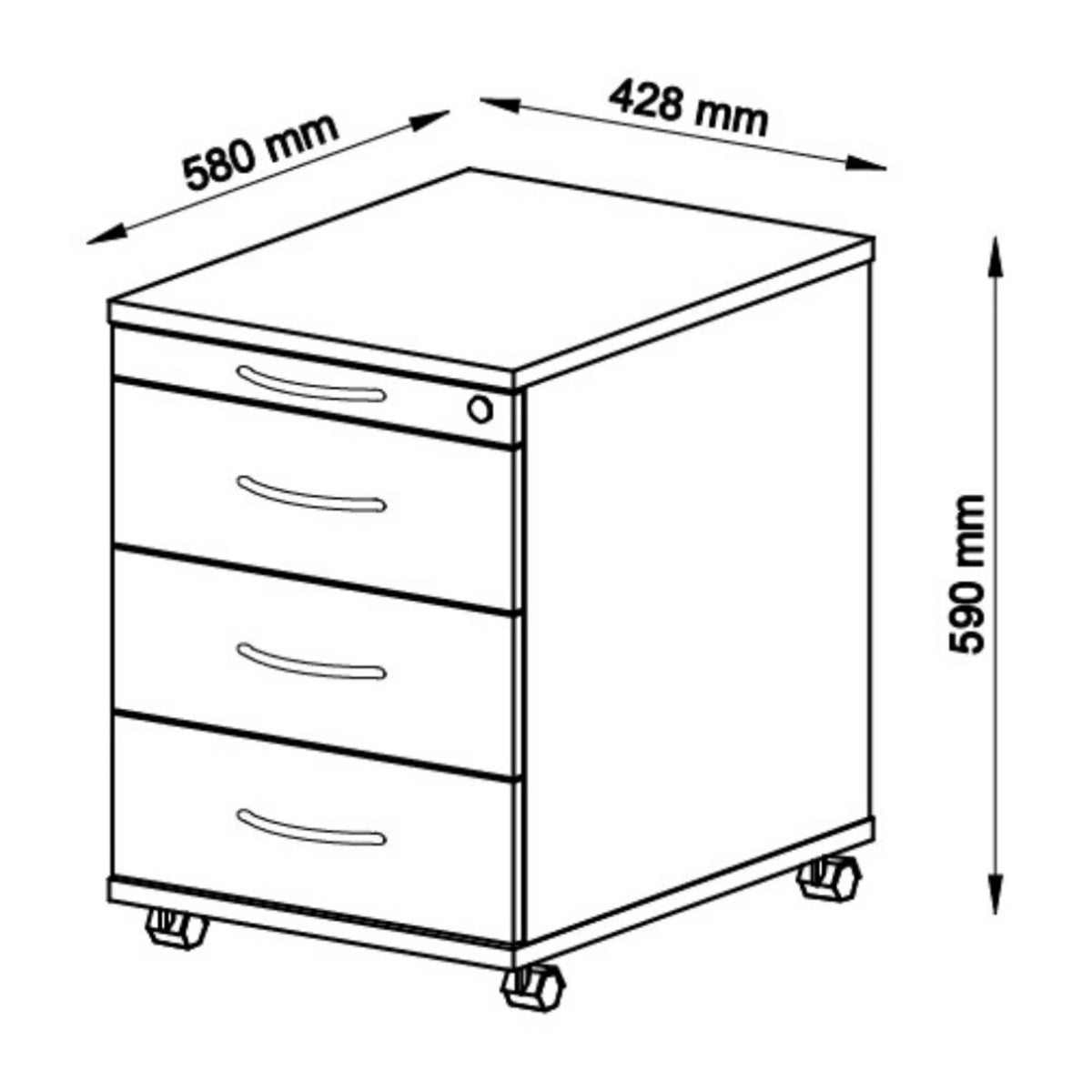 Technische tekening van de Rolcontainer SIGNA AC30 met 580 × 428 mm van hjh OFFICE PRO