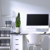 Groene kunstplant SANSEVIERIA in een witte pot op een bureau van hjh OFFICE