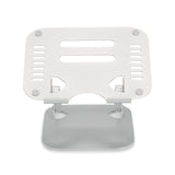 Zilveren onderzetter LAPTOP STAND met geperforeerd oppervlak en standaard van hjh OFFICE – 360-gradenweergave (vooraanzicht 0°)