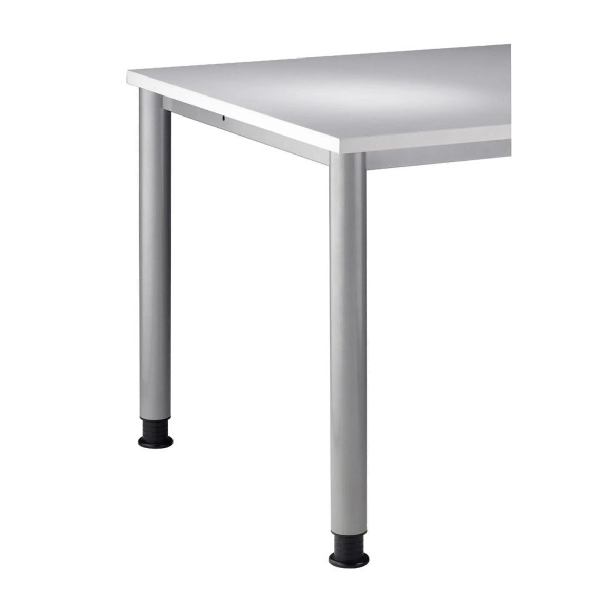 Weißer Schreibtisch HILO 612 S mit silberfarbenen Beinen und schwarzen Standfüßen von hjh OFFICE PRO