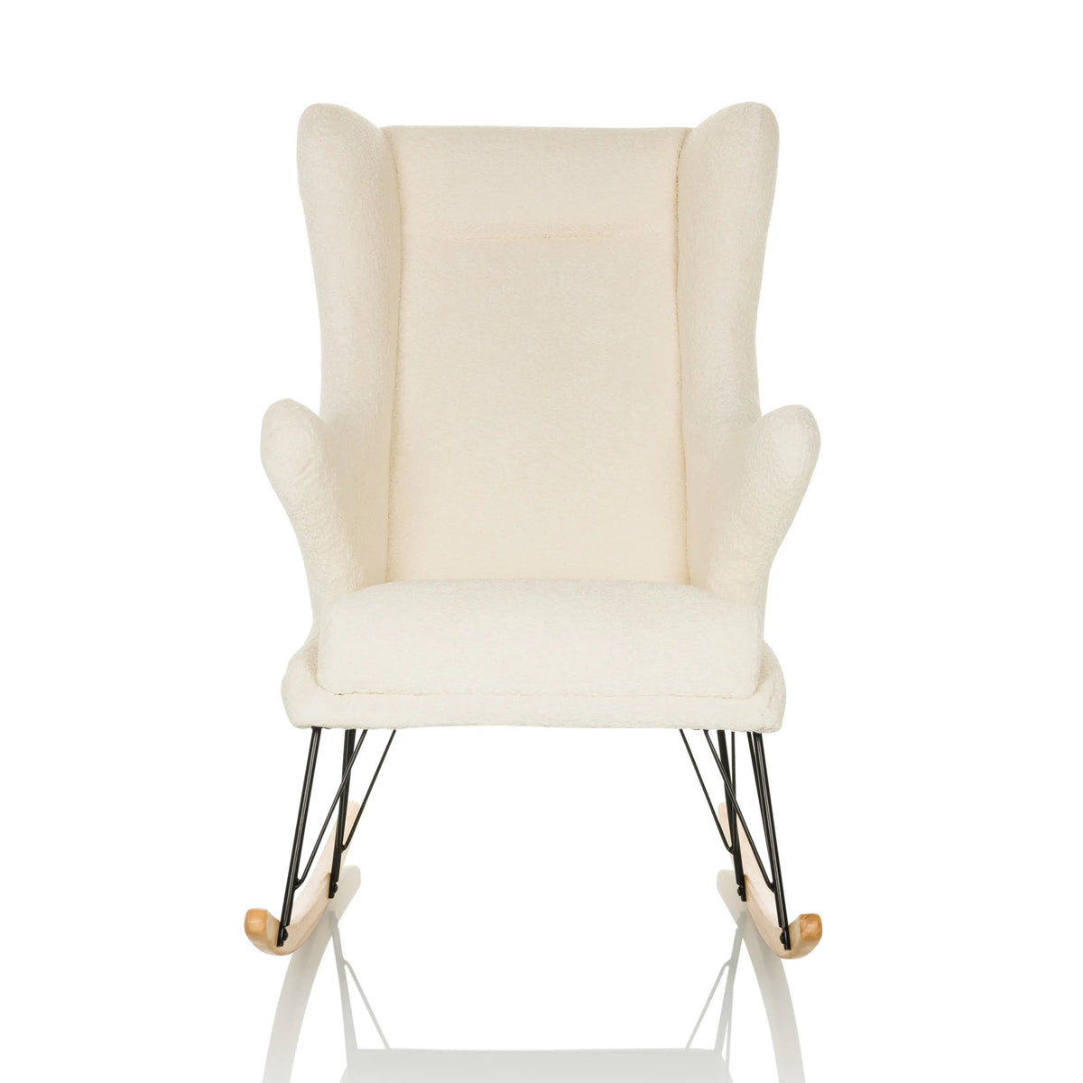 Witte Lounge stoel MAPOON als schommelstoel met houten en metalen sledes van hjh LIVING – 360-gradenweergave (vooraanzicht 0°)