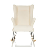 Witte Lounge stoel MAPOON als schommelstoel met houten en metalen sledes van hjh LIVING – 360-gradenweergave (vooraanzicht 0°)