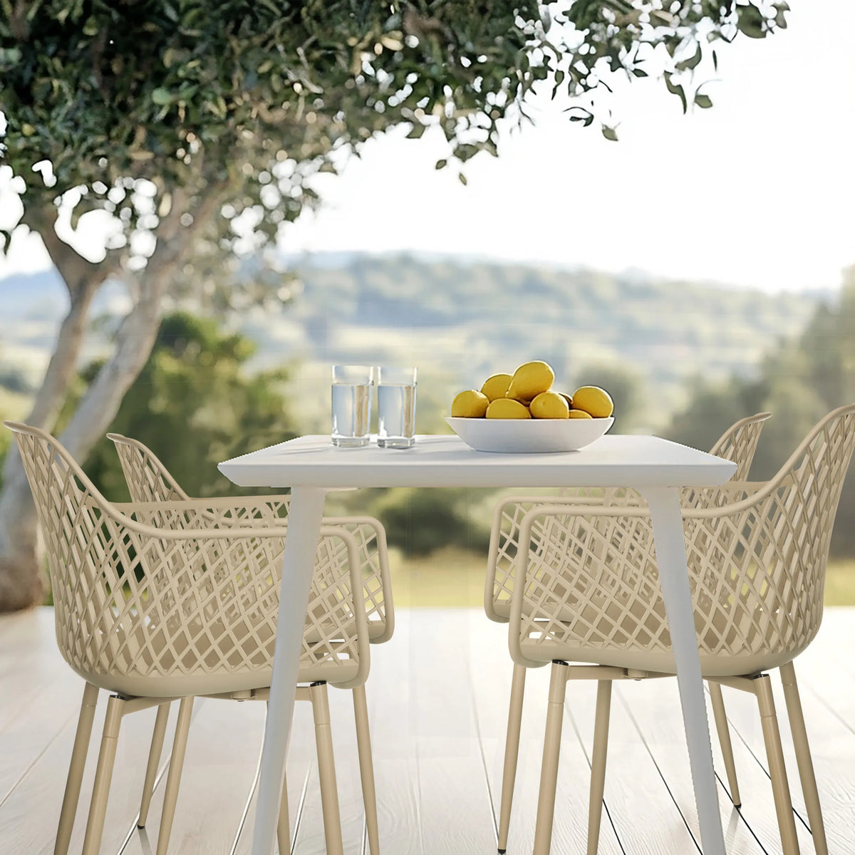 Outdoor stoel BEGIO L in beige met netstructuur en armleuningen van hjh LIVING