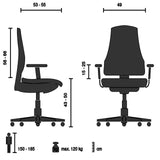 Technische tekening van de Professionele bureaustoel COLORE met een maximale belastbaarheid van 120 kg van hjh OFFICE
