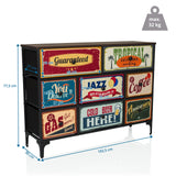 Maatafbeelding van de Commode AMERIKO B met 102,5 × 77,5 cm en zes lades met motief van hjh LIVING