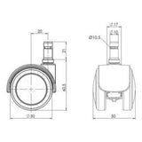 Technische Zeichnung der Stuhlrolle 5x ROLO FIX 10mm/50mm mit einem Durchmesser von 50 mm von hjh OFFICE