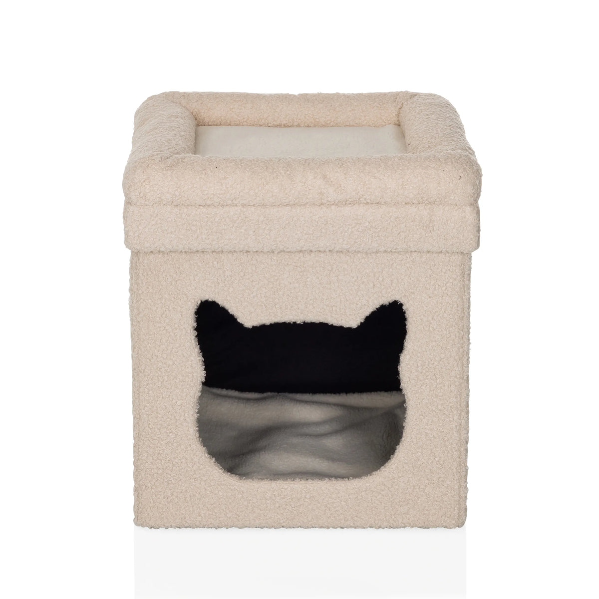 Beige Kattenhuis PAWY ES met kattenkopvormige opening en zachte vulling van hjh LIVING