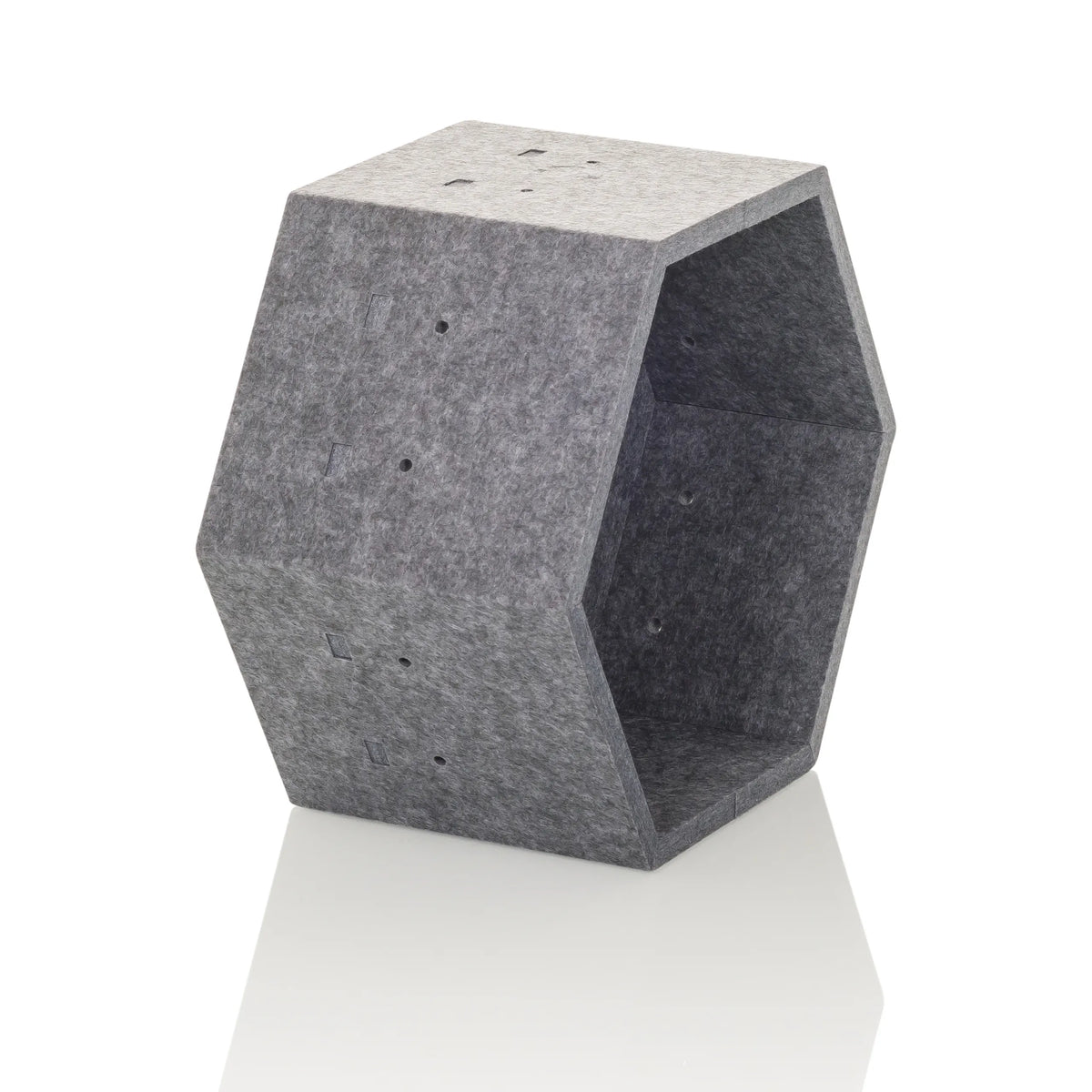 Grijze zeshoekige scheidingswand FLEXMIUT STORE S van vilt van hjh OFFICE – 360-gradenweergave (schuin vooraanzicht 60°)