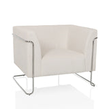 Witte lounge stoel Curacao Cord met geribbelde bekleding en verchroomd frame van hjh LIVING – 360-gradenweergave (vooraanzicht 15°)