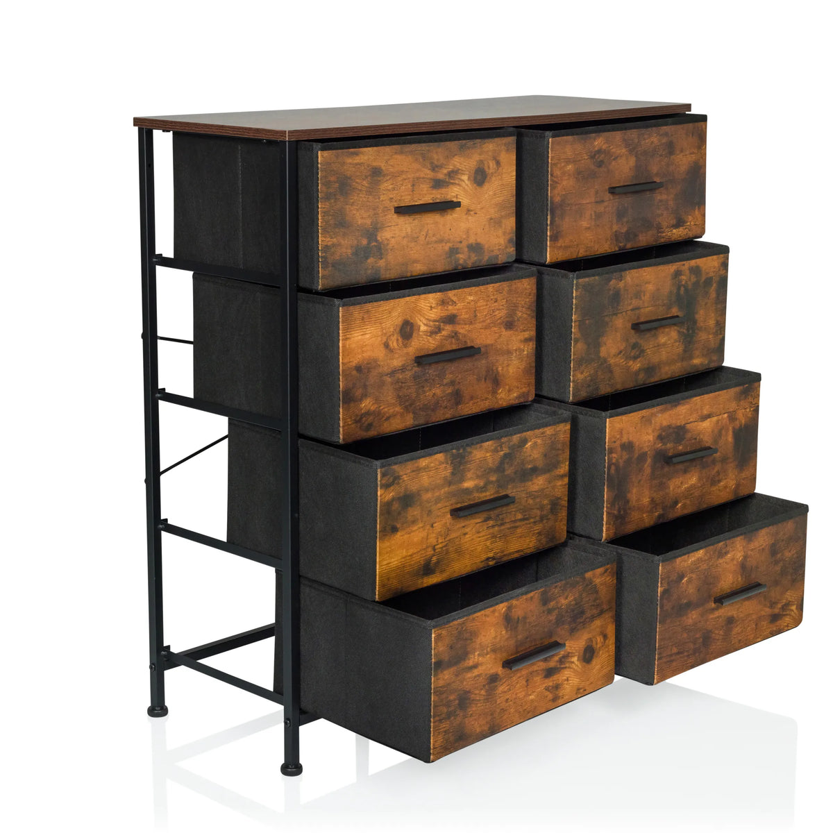 Commode RAGALA LIGHT in gerookt eiken met acht laden en een zwart metalen frame van hjh LIVING