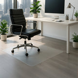 Milchweiße Bodenschutzmatte FORTIFLEX für Hartböden in den Maßen 120 × 90 cm unter einem Bürostuhl von hjh OFFICE