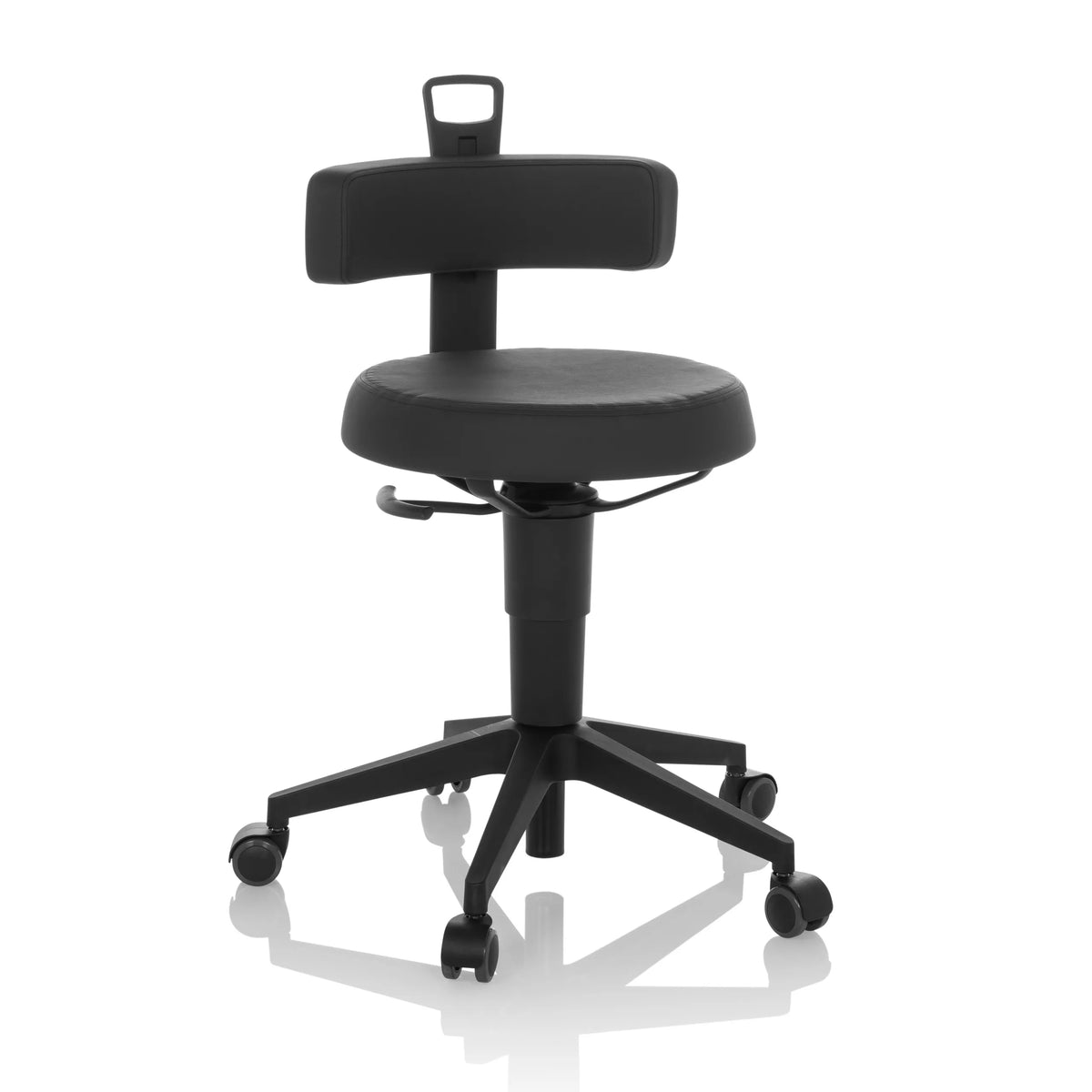 Zwarte Draaikruk TOP WORK FLEX PU van kunstleer met rugleuning en vijfwielig onderstel van hjh OFFICE – 360-gradenweergave (vooraanzicht 15°)
