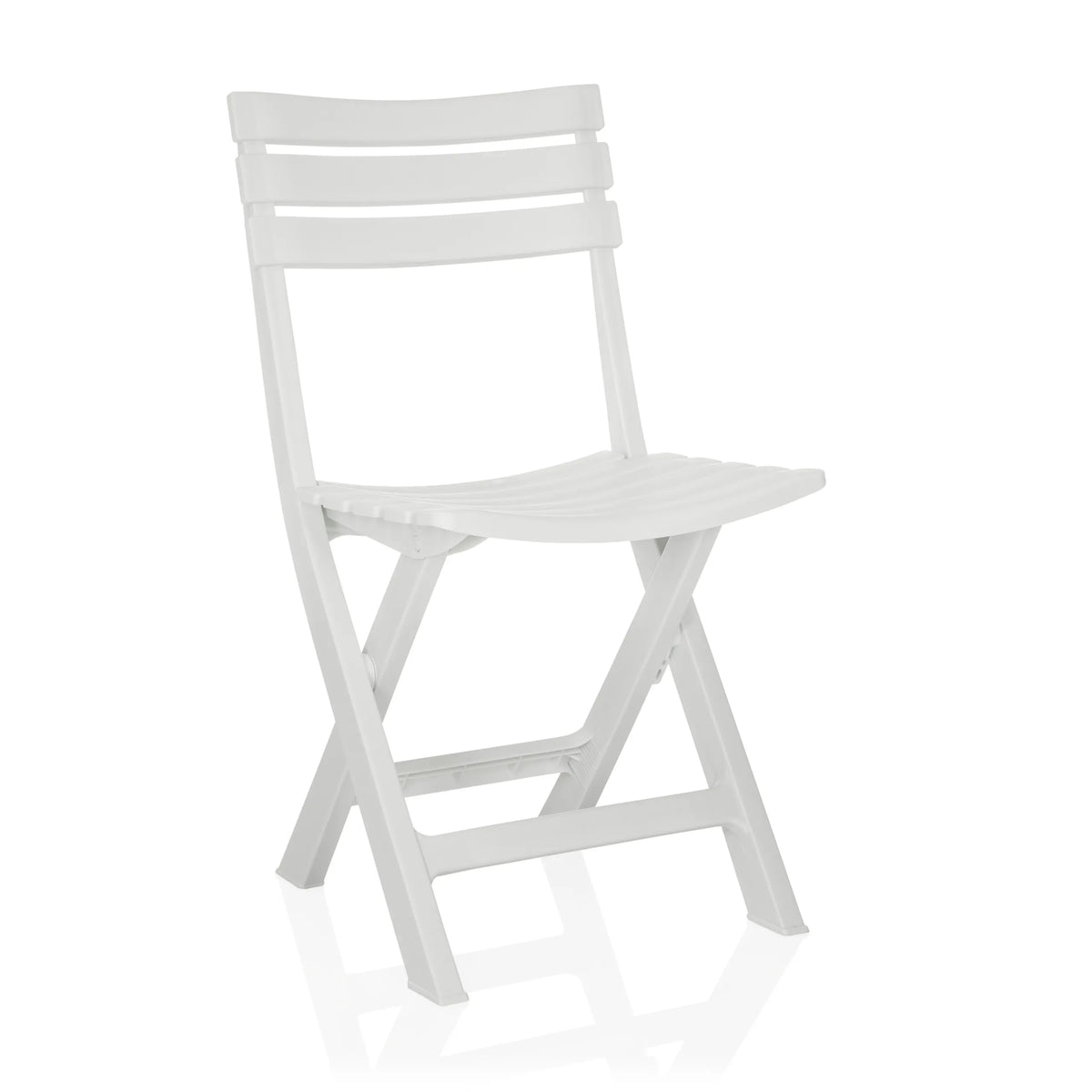 Witte Outdoor stoel TRAVANO met een rugleuning van drie dwarsstangen van hjh LIVING – 360-gradenweergave (schuin vooraanzicht 30°)