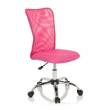 Roze Kinder bureaustoel KIDDY NET I met netrugleuning en vijfpotig onderstel met zwenkwielen van hjh OFFICE – 360-gradenweergave (schuin vooraanzicht 40°)