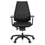 Zwarte High end bureaustoel GENIDIA BLACK van leder met armleuningen en vijfstervoet met wielen van hjh OFFICE – 360-gradenweergave (vooraanzicht 0°)