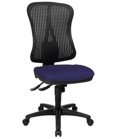 Professionele bureaustoel HJH SOLUTION BASIC met blauw zitkussen, zwarte netrugleuning en rolvoet van Topstar