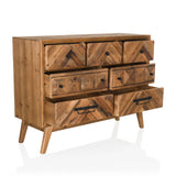 Dressoir SANTJAGO WOOD XL van donkerbruin hout met zes laden en taps toelopende poten van hjh LIVING