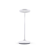 Witte vloerlamp Lumanova D5 met ronde voet en platte, cirkelvormige lampenkap van hjh OFFICE – 360-gradenweergave (vooraanzicht 0°)
