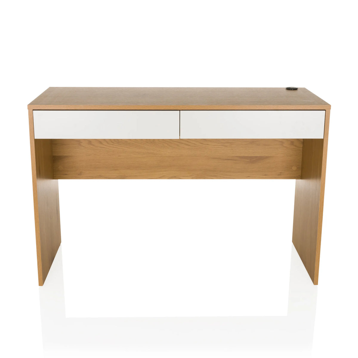 Bureau BERGA in eiken en wit met twee laden en kabeldoorvoer van hjh LIVING – 360-gradenweergave (vooraanzicht 0°)