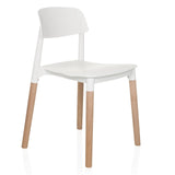 Witte vierpotige stoel SCANDI E met houten poten van hjh LIVING – 360-gradenweergave (schuin vooraanzicht 45°)