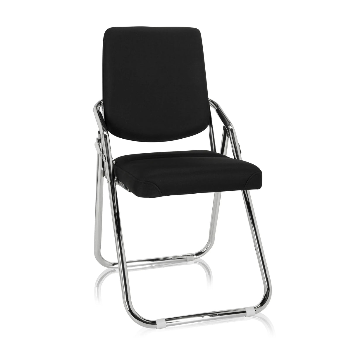 Zwarte Klapstoel ESTO met stoffen bekleding en verchroomd frame van hjh OFFICE – 360-gradenweergave (vooraanzicht 20°)