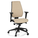 Beige Professionele bureaustoel PRO-TEC 500 met armleuningen en een zwart vijfster-onderstel van hjh OFFICE – 360-gradenweergave (vooraanzicht 20°)