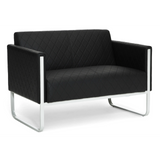 Zwarte ARUBA STEP lounge bank als tweezitter met ruitstiksel en metalen onderstel van hjh OFFICE – 360-gradenweergave (achteraanzicht 180°)
