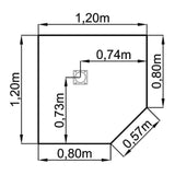 Technische tekening van de trapeziumplaat RT12 van 1,20 × 1,20 m van hjh OFFICE PRO