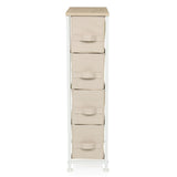 Beige Commode FOLDRESS S met vier stoffen laden en een licht houten blad van hjh LIVING – 360-gradenweergave (vooraanzicht 0°)
