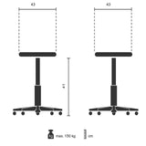 Technische tekening van het Opstapkrukje TIO-M II met 43 × 41 cm en max. 150 kg draagvermogen van hjh OFFICE