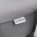 Merklabel op de grijze stoffen bekleding van de professionele bureaustoel Ergomy WF 2 van hjh OFFICE