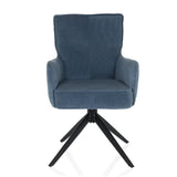 Blauwe gestoffeerde stoel TARUGO met corduroy bekleding en zwart vierpootsonderstel van hjh LIVING – 360-gradenweergave (vooraanzicht 0°)