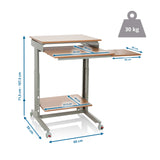 Maattekening van het Zit- Sta bureau WORKSTATION met een breedte van 60 cm en een draagvermogen van 30 kg van hjh OFFICE