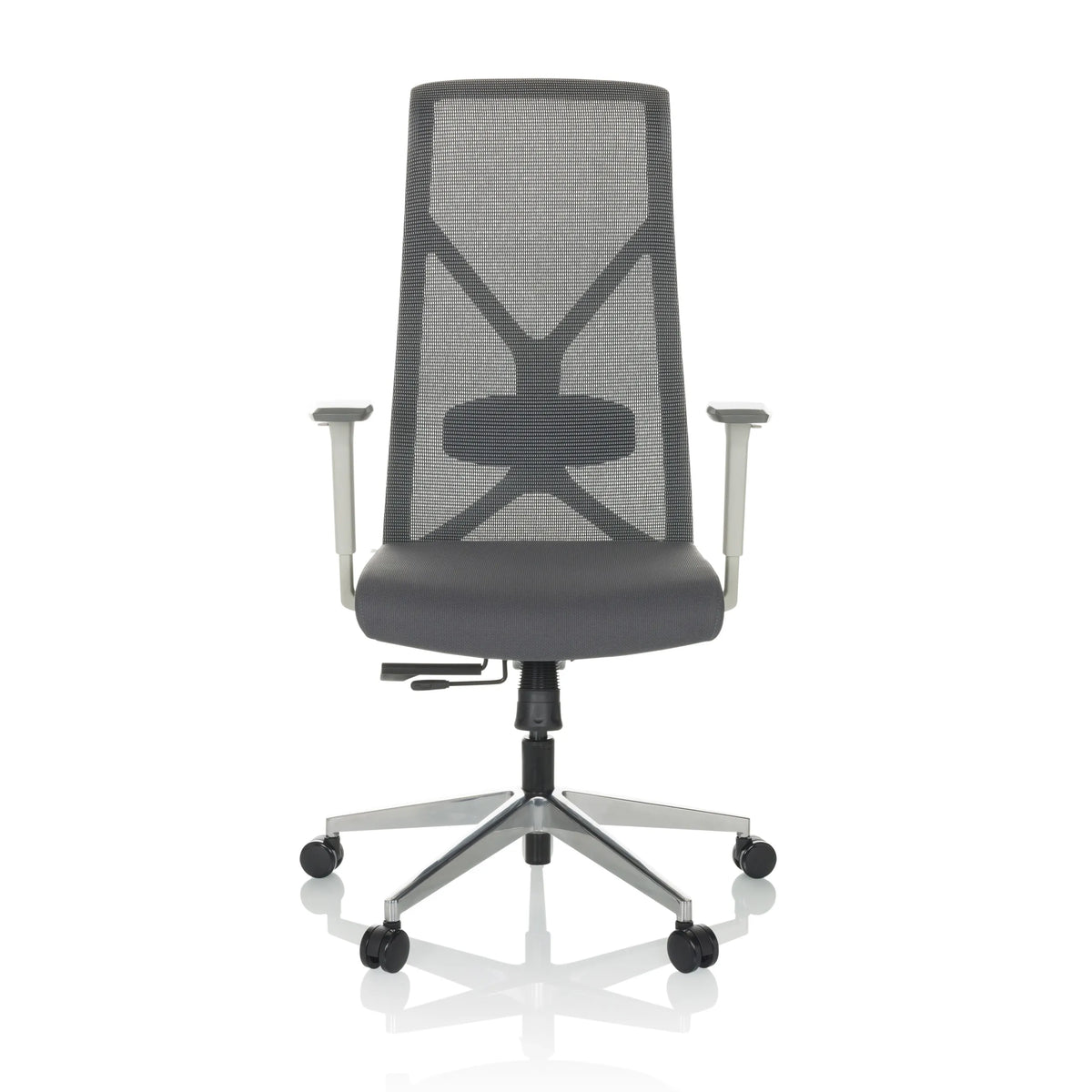 Grijze Professionele bureaustoel AZURRO WHITE met netrugleuning en vijfpoot met wieltjes van hjh OFFICE – 360-gradenweergave (vooraanzicht 0°)