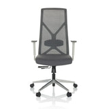 Grijze Professionele bureaustoel AZURRO WHITE met netrugleuning en vijfpoot met wieltjes van hjh OFFICE – 360-gradenweergave (vooraanzicht 0°)