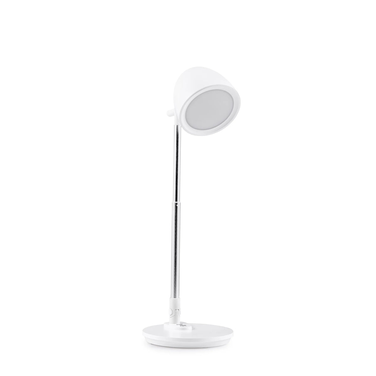 Witte Lumanova D3 bureaulamp met een ronde voet, slanke hals en ronde lampenkap van hjh OFFICE – 360-gradenweergave (vooraanzicht 0°)