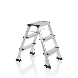 Zilveren Klaptrap SOLID IV van aluminium met drie treden van hjh OFFICE – 360-gradenweergave (schuin vooraanzicht 60°)
