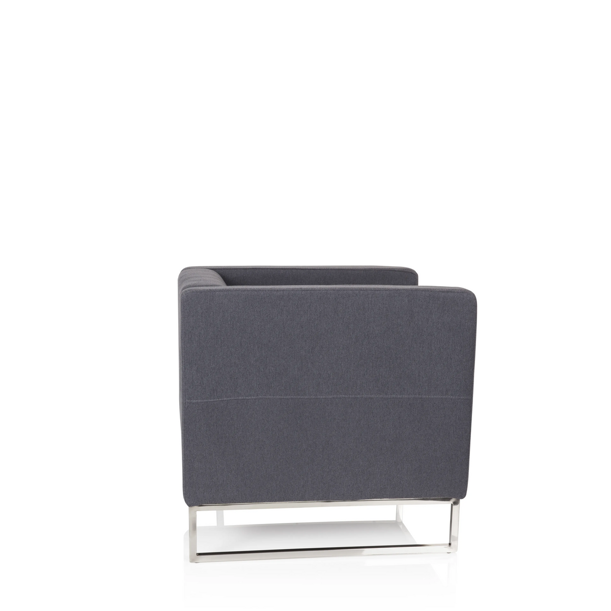 Donkergrijze Gestoffeerde fauteuil BARBADOS met vierkant design en metalen frame van hjh OFFICE – 360-gradenweergave (zijaanzicht 100°)