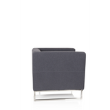 Donkergrijze Gestoffeerde fauteuil BARBADOS met vierkant design en metalen frame van hjh OFFICE – 360-gradenweergave (zijaanzicht 100°)