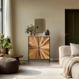 Commode SANTJAGO BLACK SUN XL in donkere houtkleuren met een straalvormig patroon op de fronten van hjh LIVING