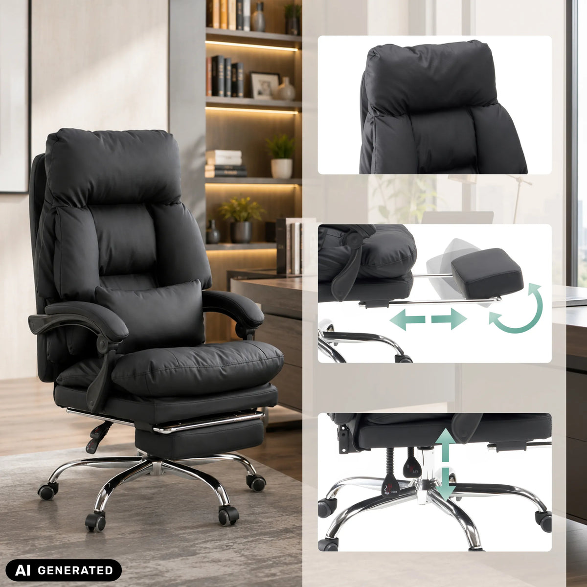 Schwarzer Home-Office-Chefsessel Relax Legoro mit ausziehbarer Fußstütze und Armlehnen von MyBuero