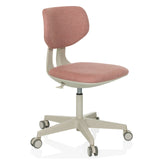 Roze Kinder bureaustoel KID CLASSIC met gewatteerde zitting en vijfpoot met zwenkwieltjes van hjh OFFICE – 360-gradenweergave (schuin vooraanzicht 45°)