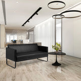 Zwarte 3-zits lounge bank ARUBA BLACK met gewatteerde bekleding en slanke metalen poten van hjh OFFICE