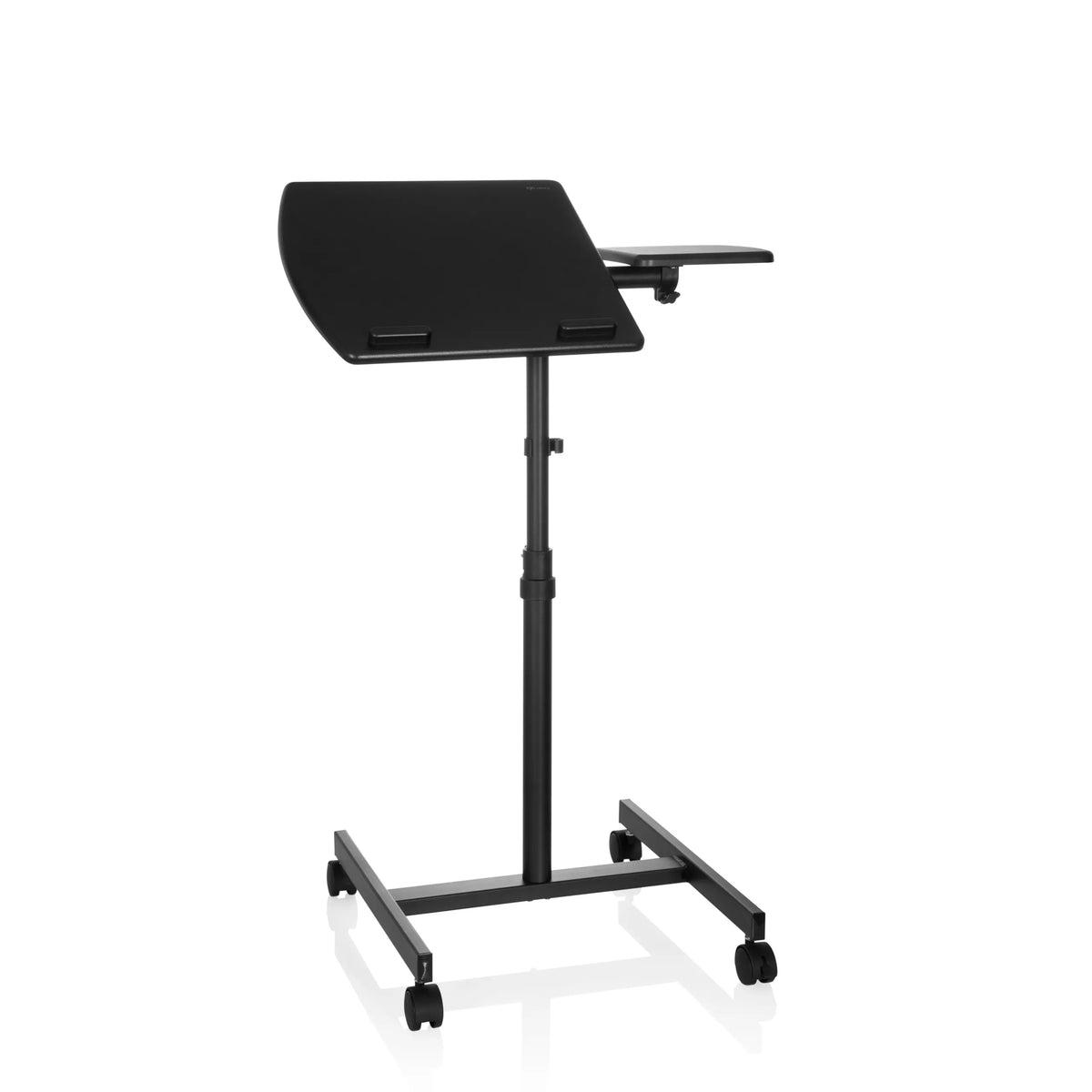 Zwart Zit- Sta bureau VM-SL met legplank en U-vormig onderstel op wielen van hjh OFFICE – 360-gradenweergave (vooraanzicht 16°)